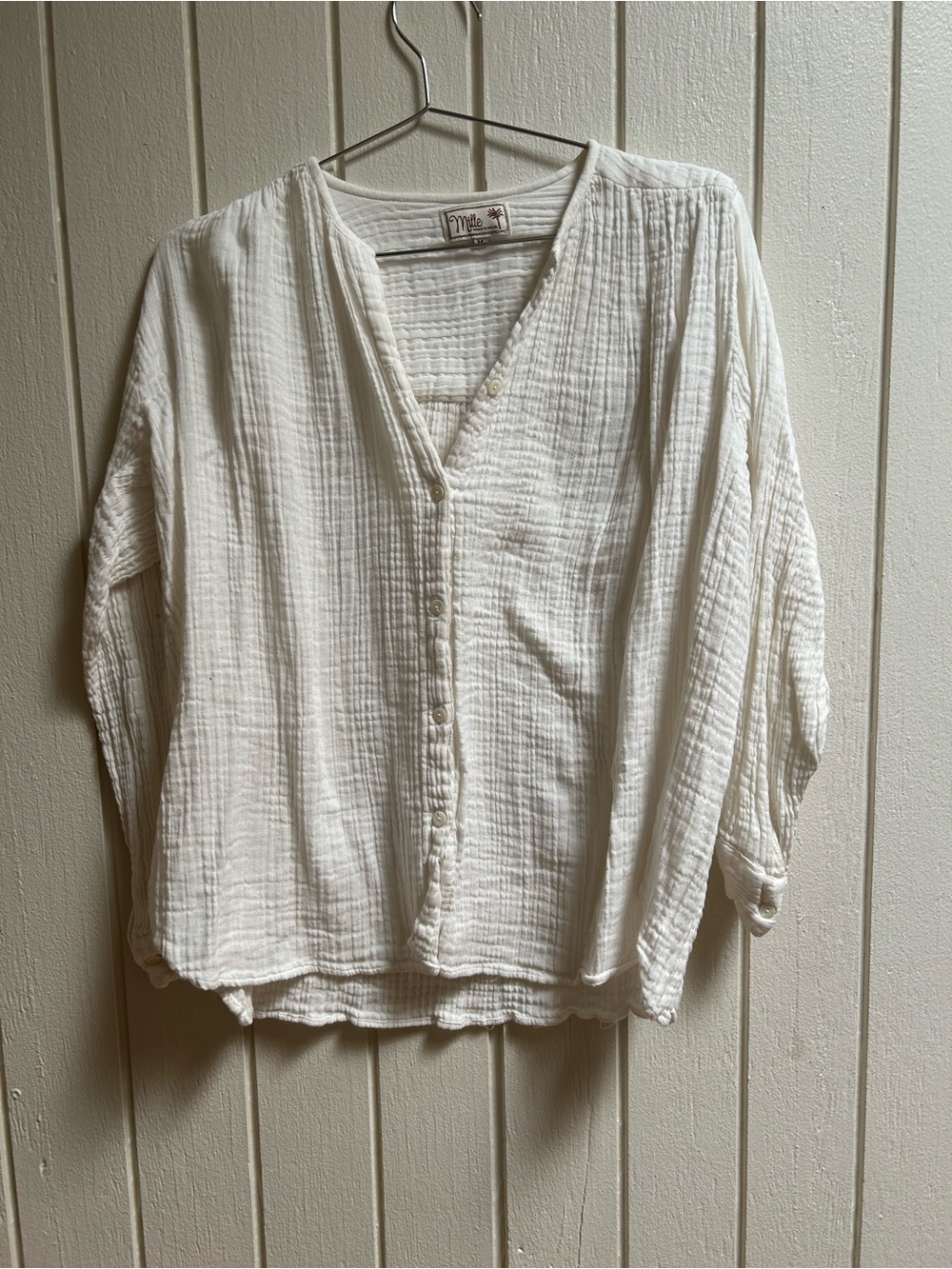 Women's White Gauze Button-Front Top by Maeve